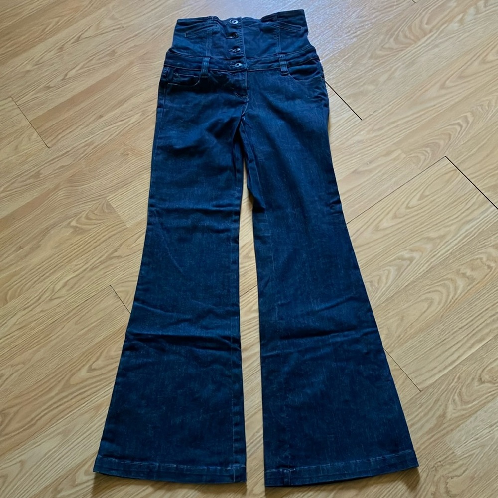 Dark Blue High-Waisted Flare Jeans